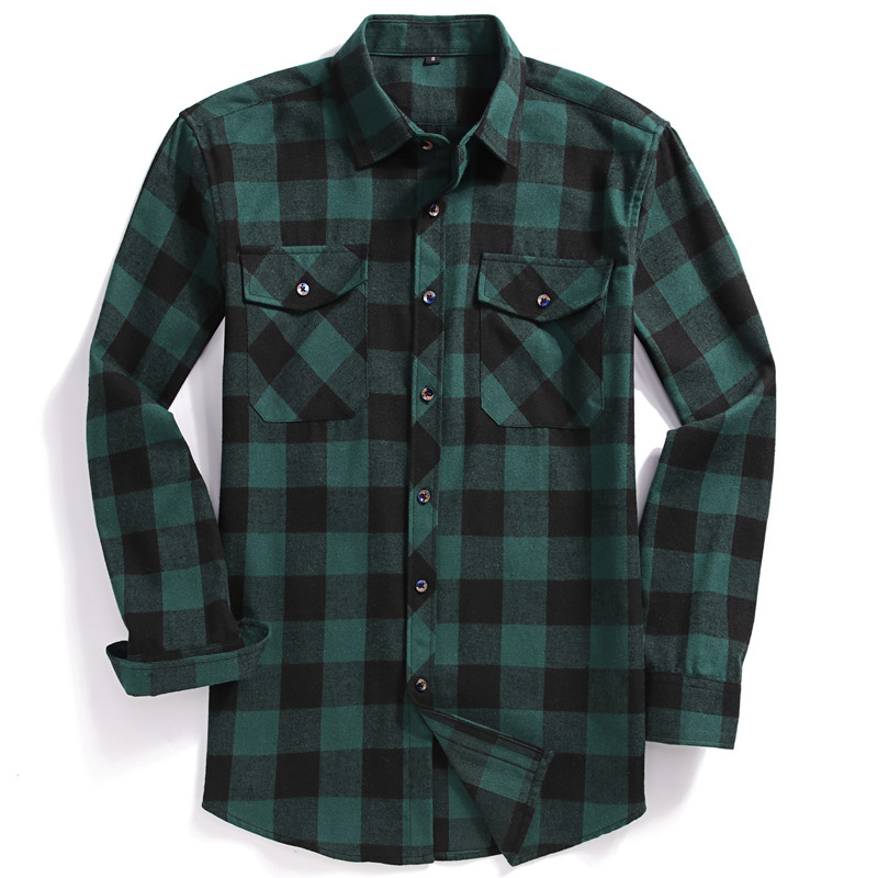 Flannel Shirt Lined - Jatuh Kemeja Kasual Lengan Panjang Pria