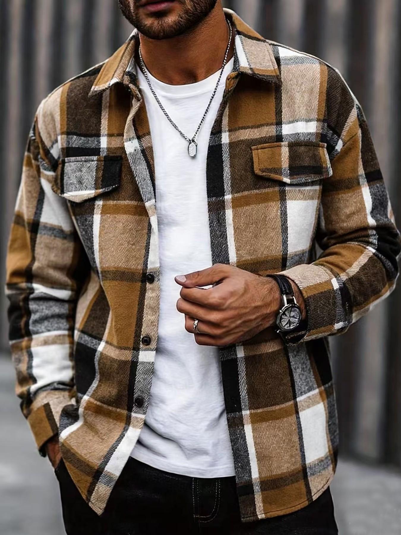 Flannel Shirt Lined - Kemeja Kotak-kotak Retro Pria Kasual Elegan