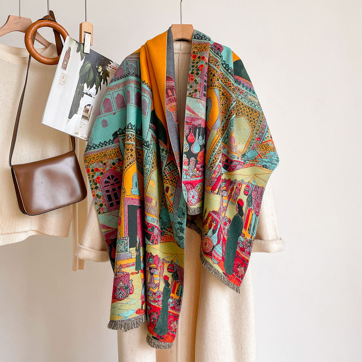 Shawl Wrap Winter - Syal Wanita Imitasi Kasmir, Kerudung Reversible,