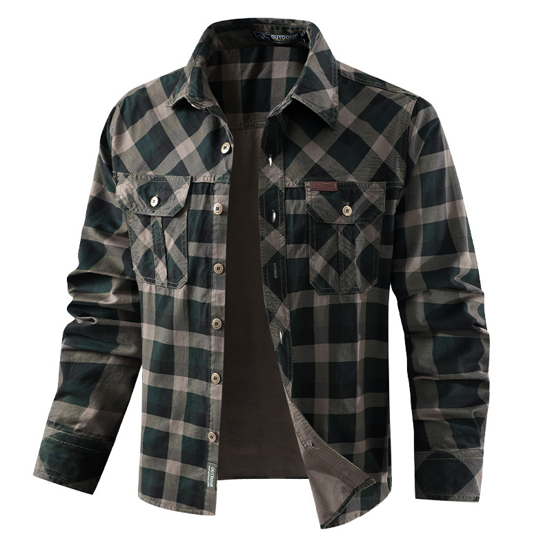 Kemeja Kerja Retro Pria Motif  - Flannel Shirt Lined ulasan dan harga