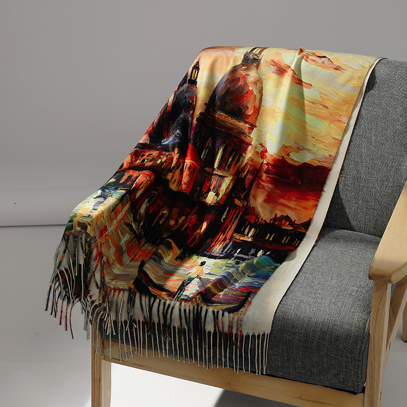 Syal kasmir lukisan minyak mer - Shawl Wrap Winter ulasan dan harga